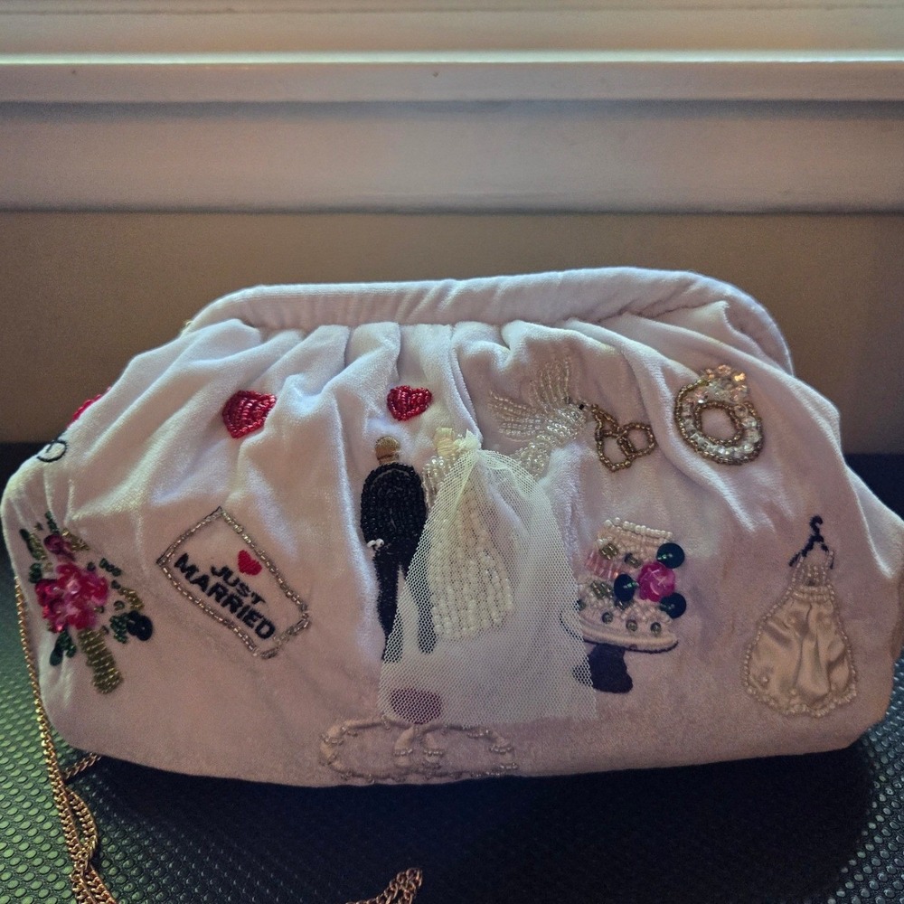NWT Handcrafted in India Viral TikTok Beaded White Just Married Purse Bag RARE